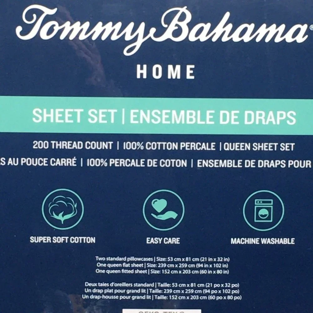 4pc Tommy Bahama Palm Trees Hammock QUEEN Sheet Set Tropical Island Hawaiian NEW
